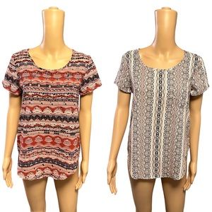 2 Shirts!! EUC Japna Tribal Aztecs Short Sleeve Tops Sz S